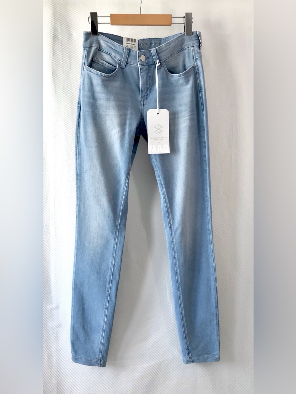 NEW MAC Light Blue Bleach Wash Dream Skinny Straight Jeans Stretch Denim 34